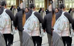 İstanbul’da bir vatandaş, çuval dolusu para taşırken böyle görüntülendi